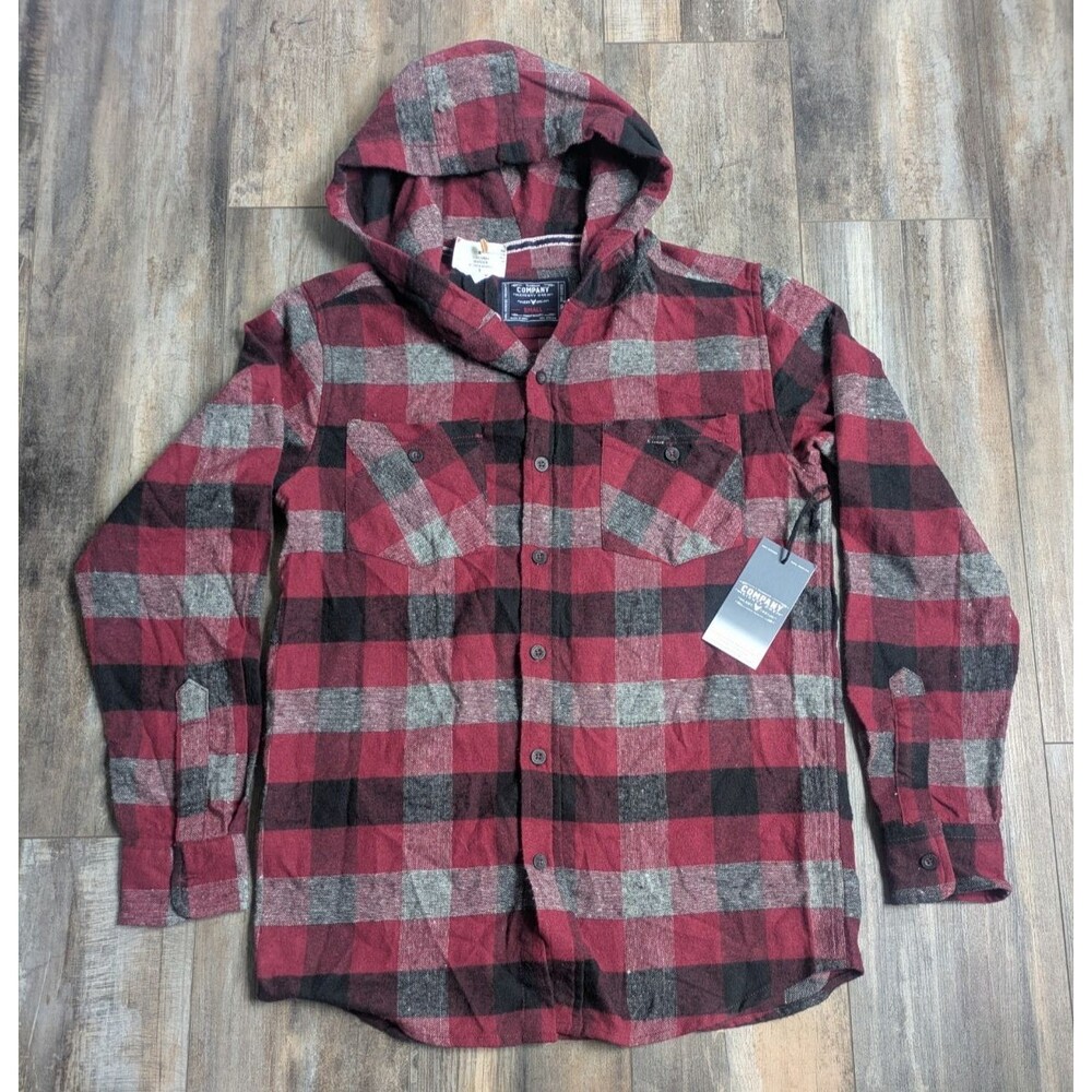 NWT COMPANY EIGHTY ONE Men’s Button Up Plaid Flannel Hoodie Small Red Gray NEW